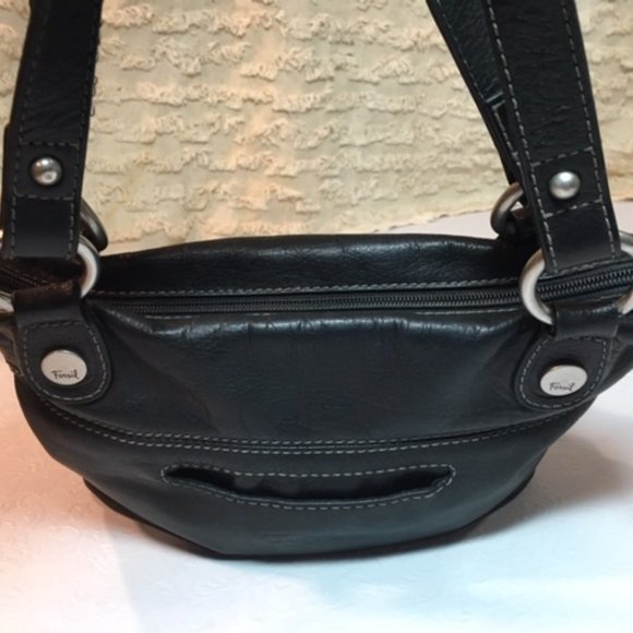 FOSSIL Black Super Soft Leather Satchel Zip Handbag Dbl Strap 13"x10" - Picture 14 of 16